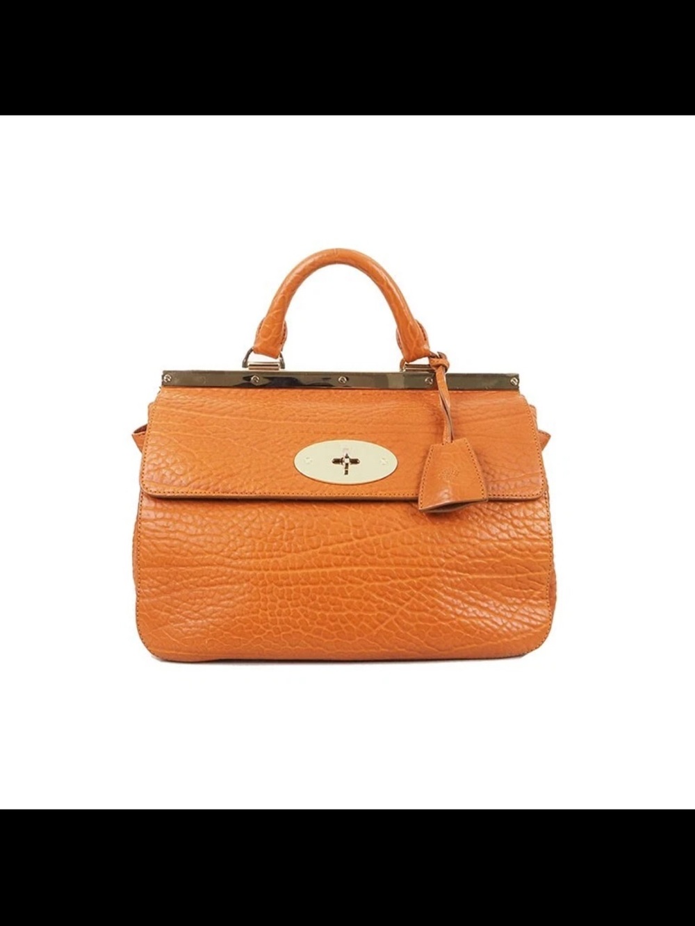 Mulberry Orange Textured Leather Satchel with Gold Hardware